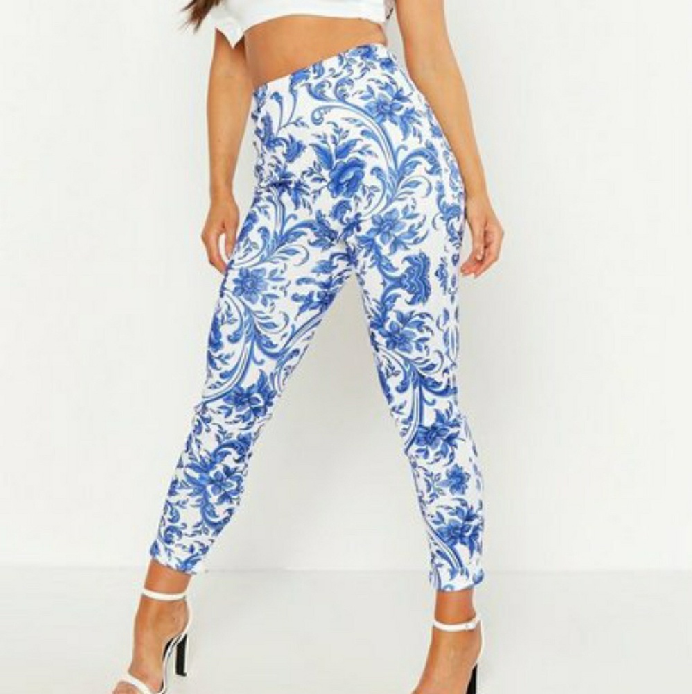 Plus Porcelain Print High Waist Skinny Pants